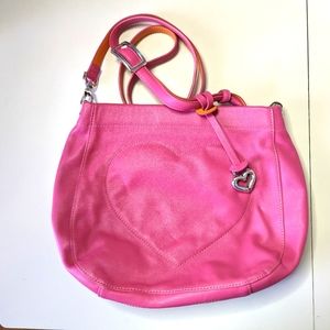 Gently Used Pink Leather Heart-Stitched Hobo Bag